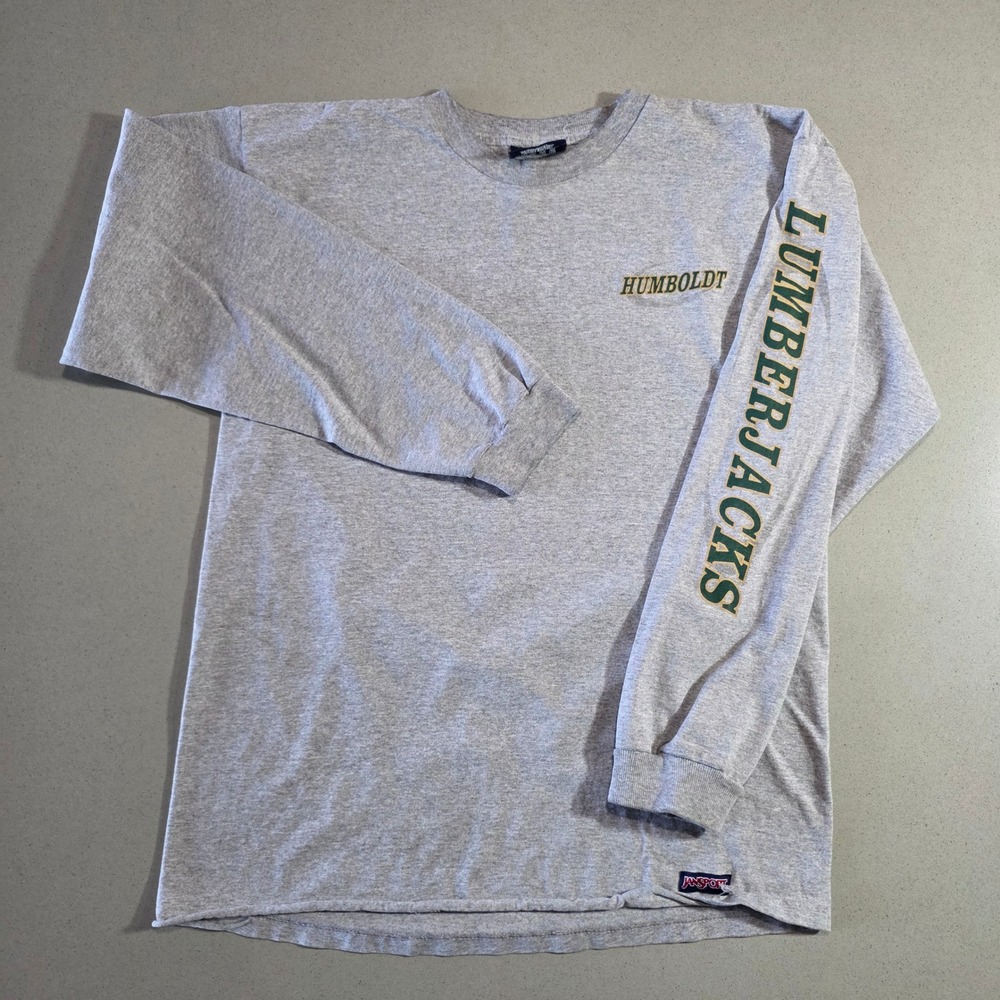 Vintage JanSport Humboldt Lumberjacks Long Sleeve T-Shirt Gray Mens Medium USA